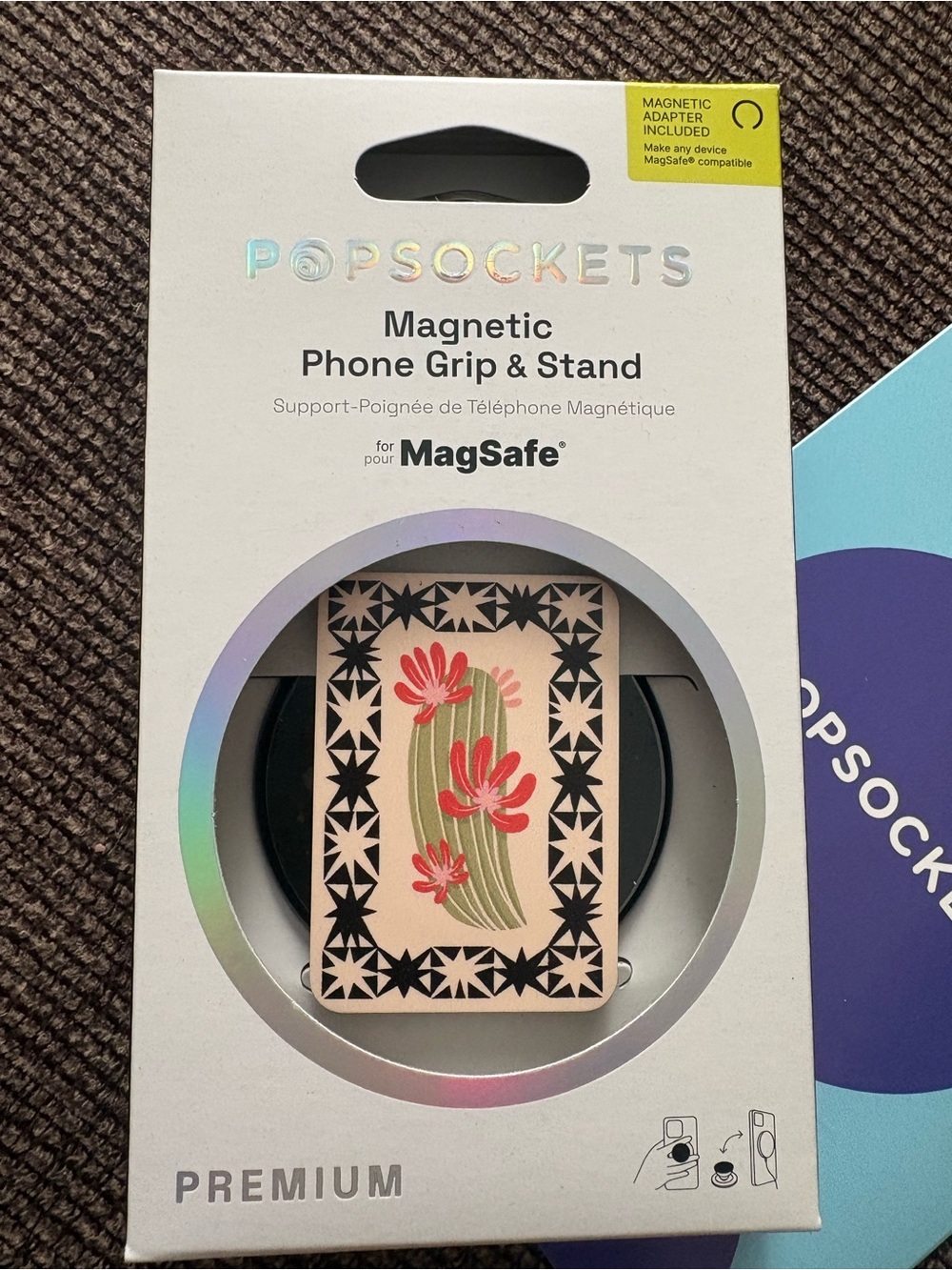PopSocket Magnetic Phone Grip & Stand - Pink Floral Cactus on Cream